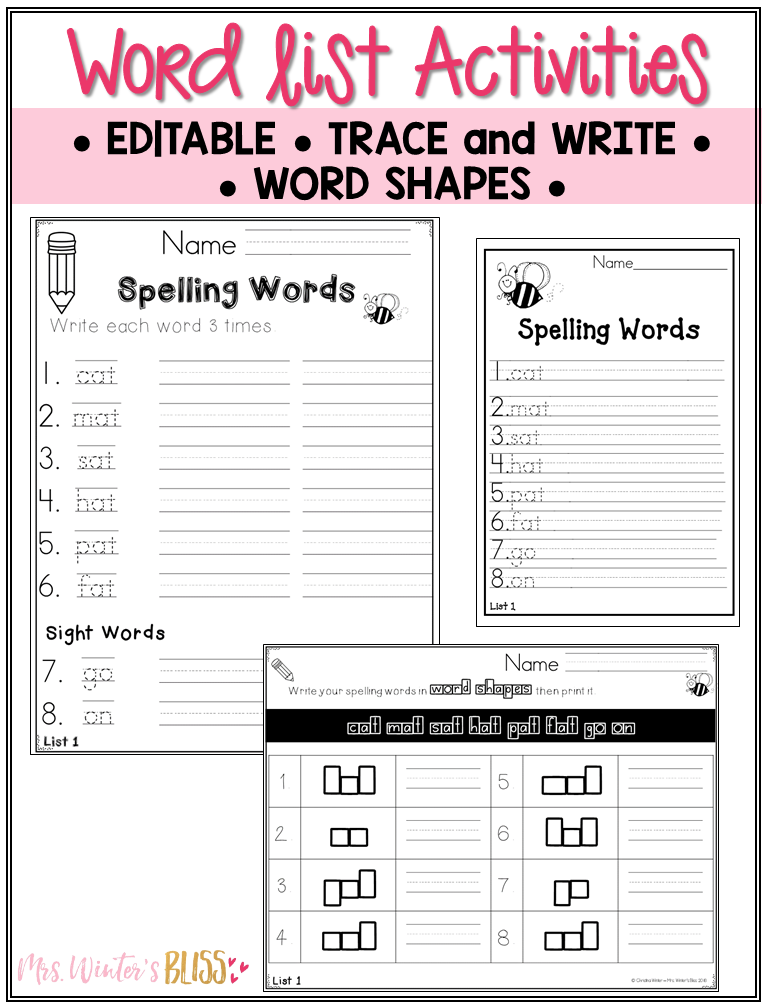 1st grade spelling word activities and assessments 