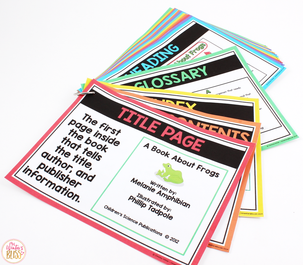 nonfiction text feature posters on a ring