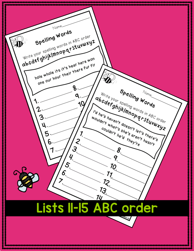 3rd grade spelling word list and spelling test activities