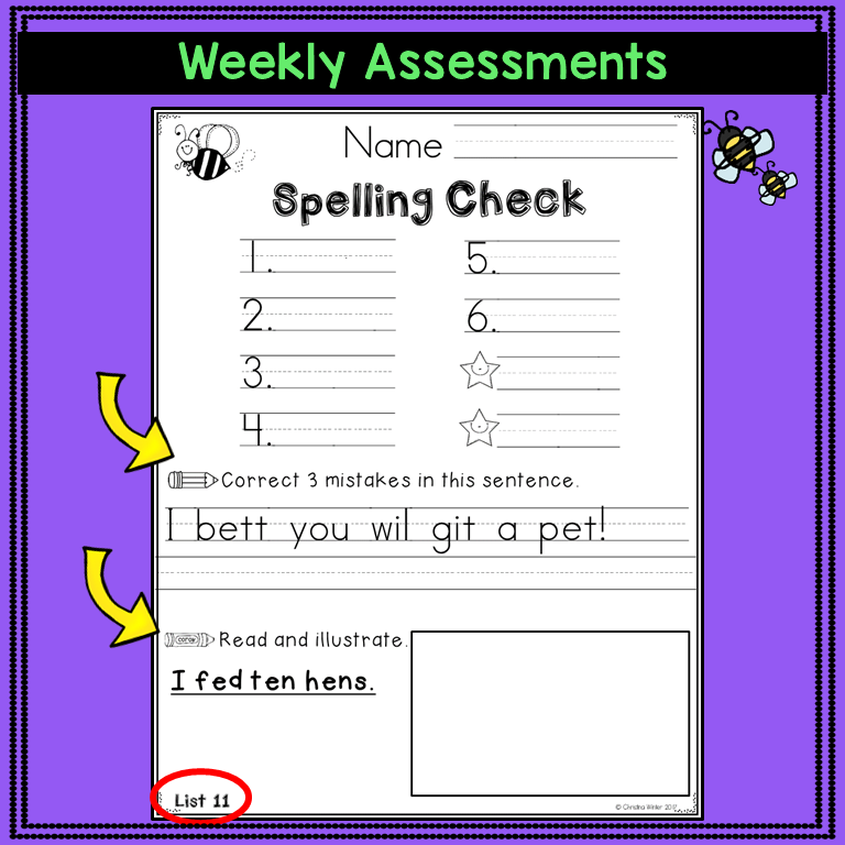 Kindergarten spelling word assessment test