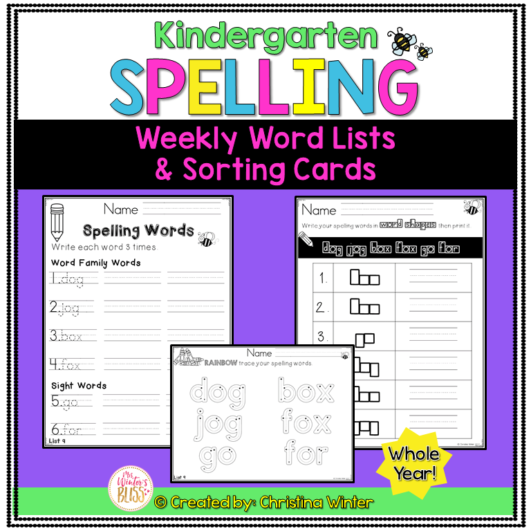 Kindergarten spelling word list activities