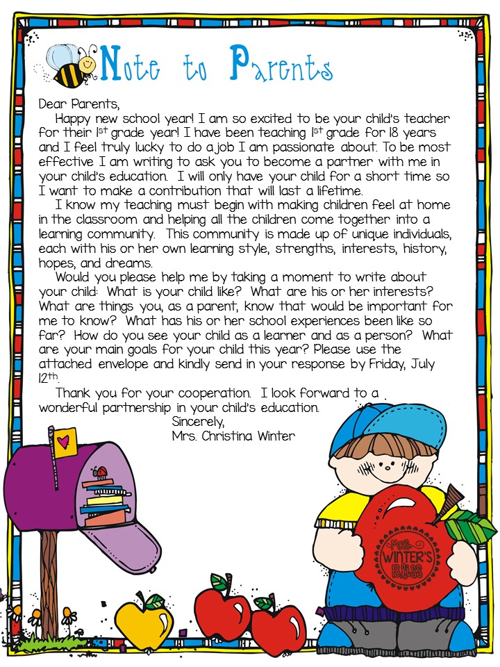 parent letter to the teacher 