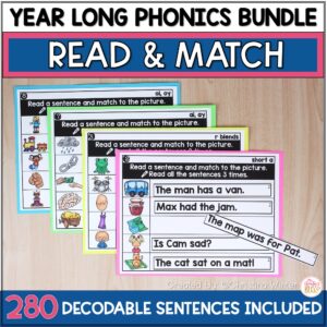Sentence Matching Phonics Bundle -  literacy center & student printables