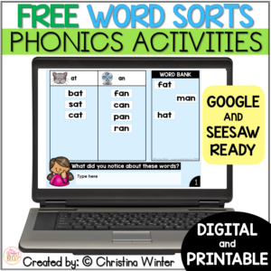 FREE Phonics Word Sorts - DIFFERENTIATED - digital & printable