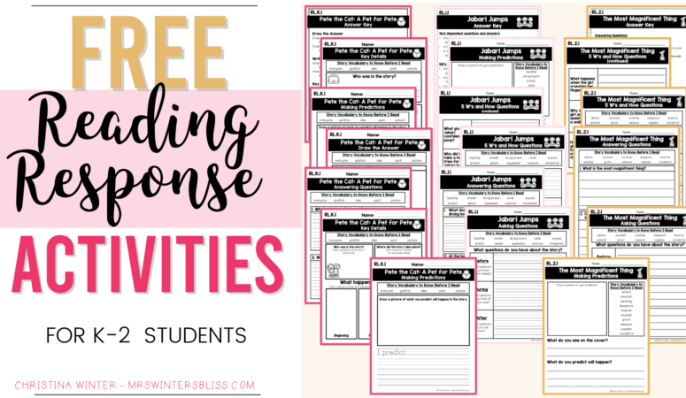 Free Reading Response Activities for K-2 Students