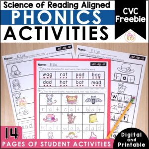 FREE Phonics Activities CVC Words - print & digital