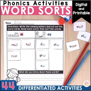 Phonics Word Sorts - DIFFERENTIATED - digital & printable