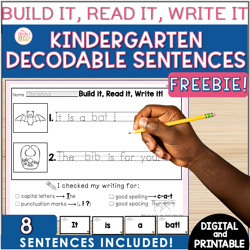 FREEBIE Kindergarten Decodable Sentence Building Activities