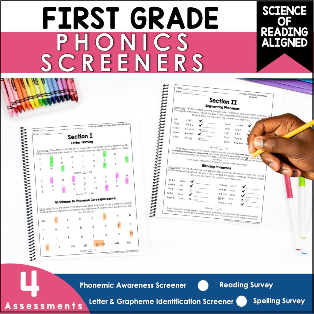1st Grade Phonics Screeners – Spelling Reading Assessments
